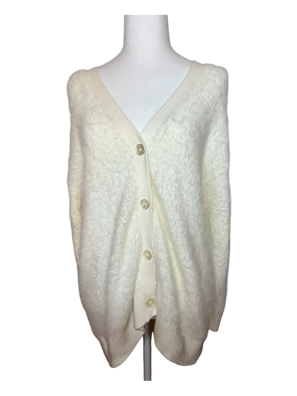 Plus Size 1X Joe Fresh Cream Fuzzy Button-Front Cardigan
